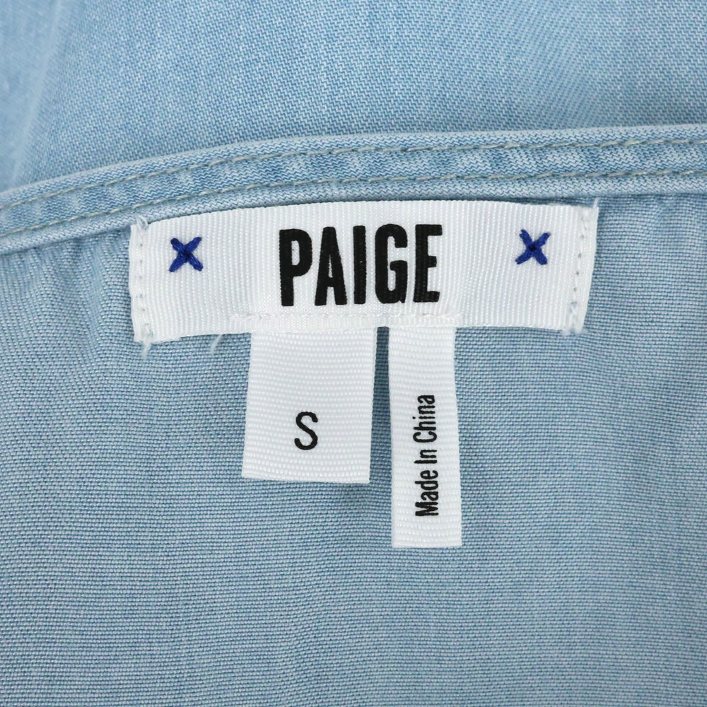 Paige Dress Womens Small Blue Chambray Short Spaghetti Straps Side Zip Pockets - Picture 3 of 14
